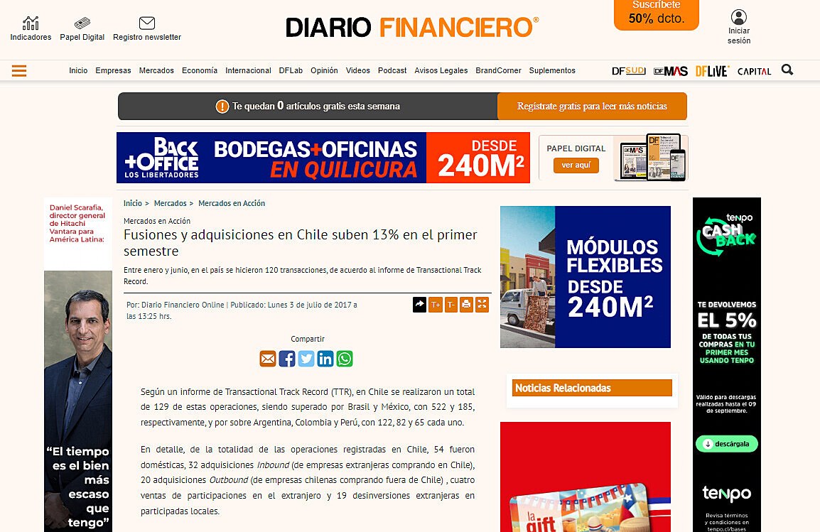 Fusiones y adquisiciones en Chile suben 13% en el primer semestre